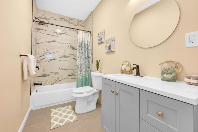 full bathroom with vanity, toilet, tile patterned flooring, and shower / bath combo