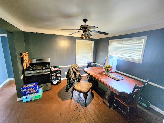 office featuring hardwood / wood-style flooring and ceiling fan