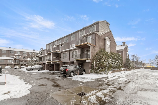 view of snow covered property