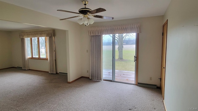 unfurnished room with light carpet and ceiling fan