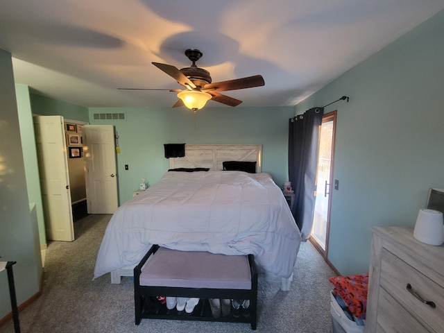 bedroom featuring carpet flooring and ceiling fan