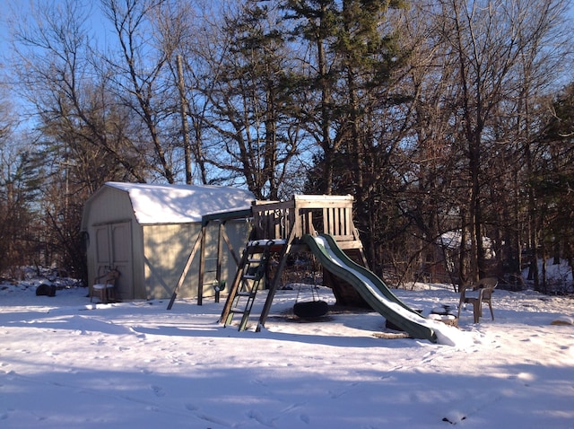 view of snow covered playground