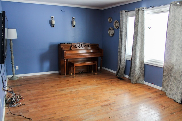 miscellaneous room featuring crown molding and wood-type flooring