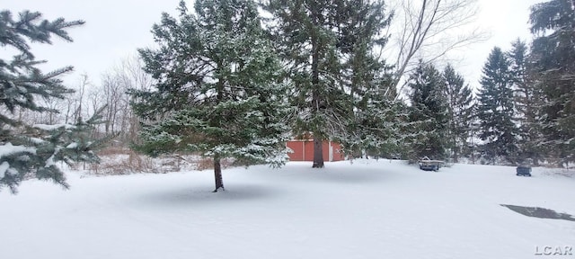 view of yard layered in snow