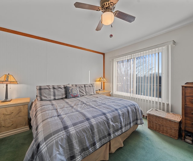 bedroom with carpet flooring and ceiling fan