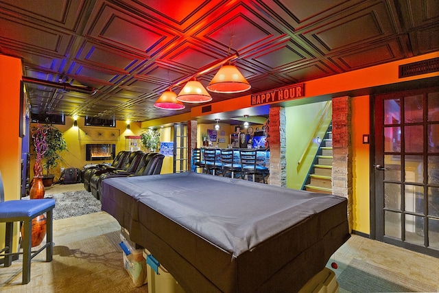 playroom featuring pool table and carpet floors