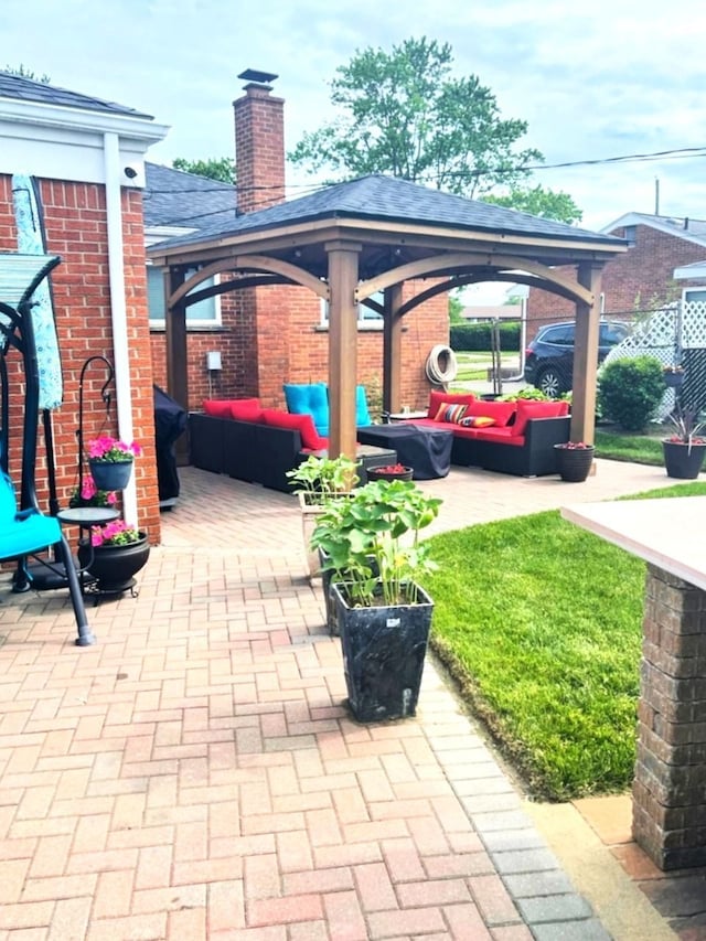 view of patio / terrace featuring a gazebo and outdoor lounge area