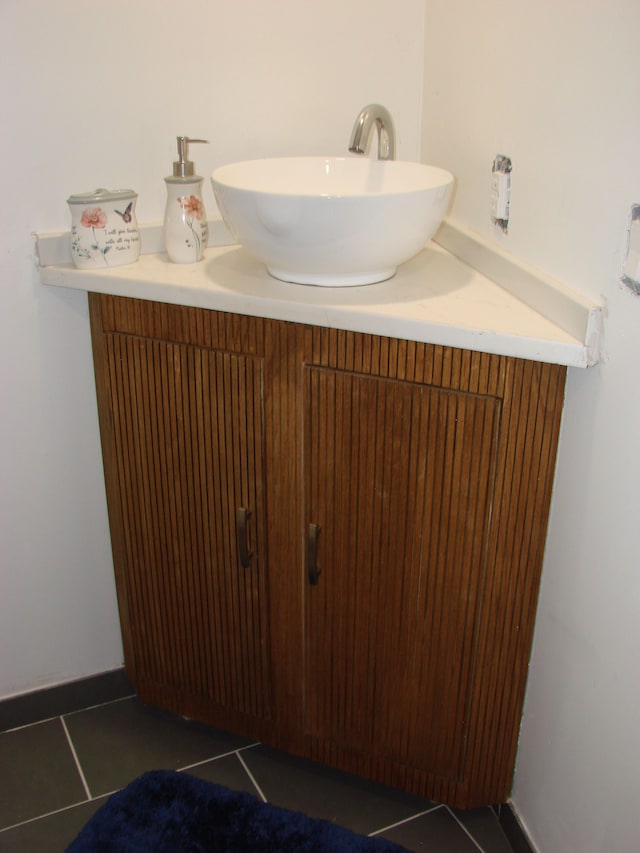 bathroom with vanity and tile patterned floors