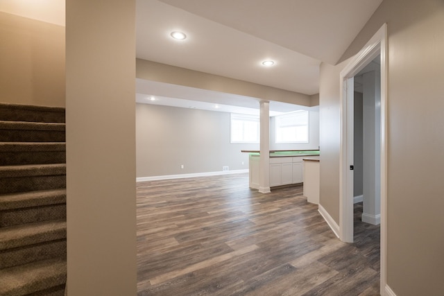 unfurnished living room featuring dark hardwood / wood-style floors