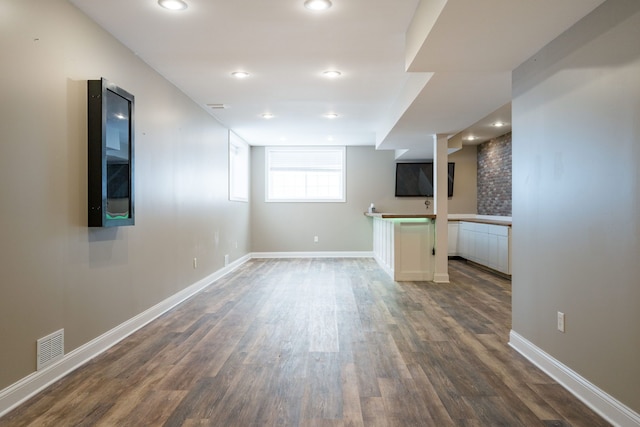 unfurnished living room with dark hardwood / wood-style floors