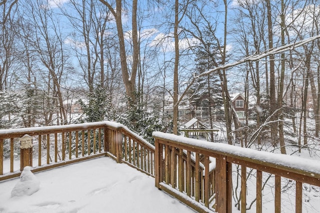 view of snow covered deck