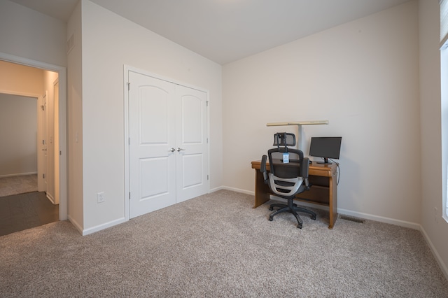 view of carpeted office space