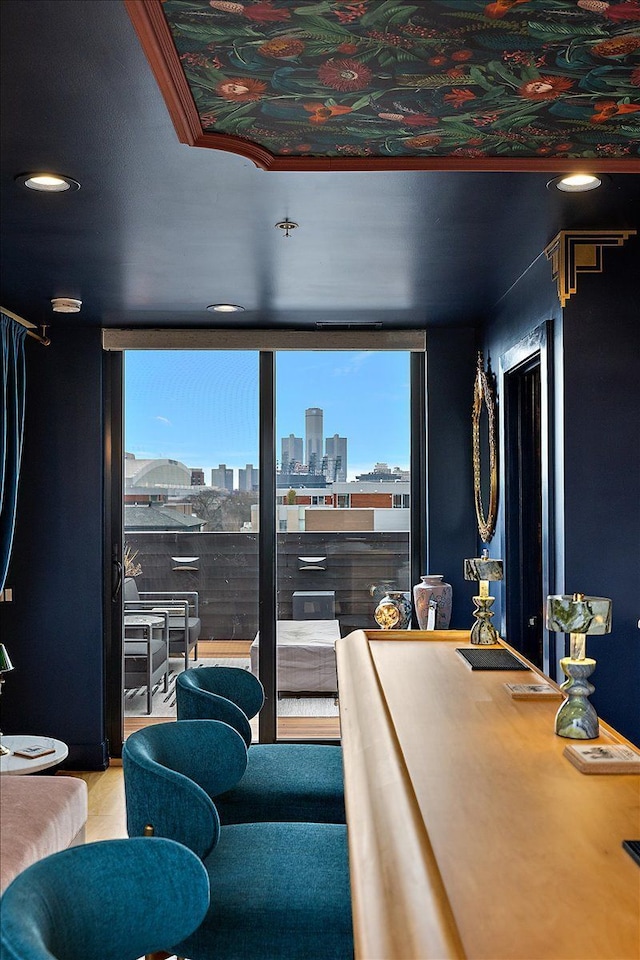 living room with expansive windows and a city view