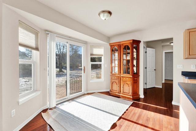 dining space with a healthy amount of sunlight and dark hardwood / wood-style floors