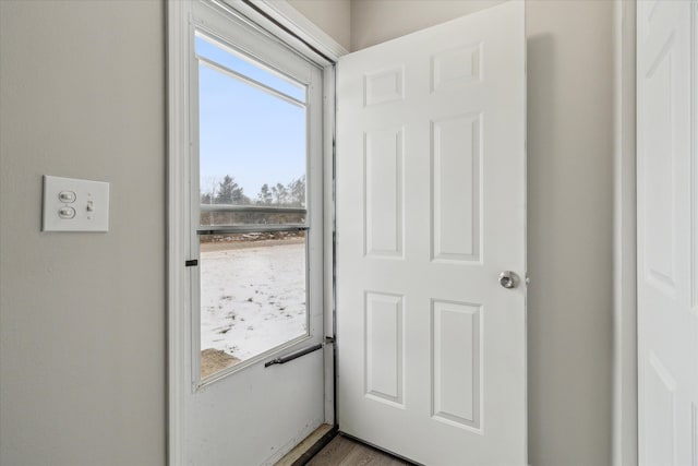 entryway with light hardwood / wood-style floors