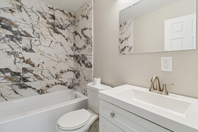 full bathroom featuring vanity, toilet, and washtub / shower combination