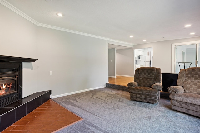 living room featuring ornamental molding