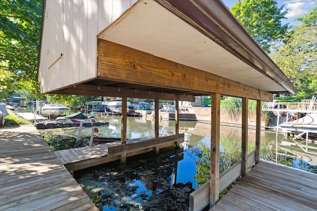 dock area with a water view