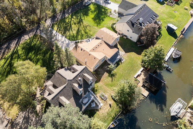 drone / aerial view featuring a water view