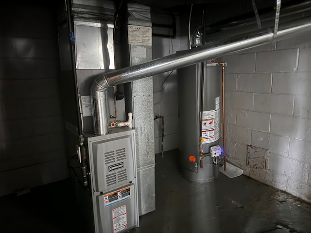 utilities featuring heating unit and gas water heater