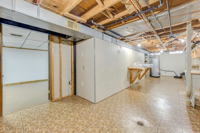 basement with water heater