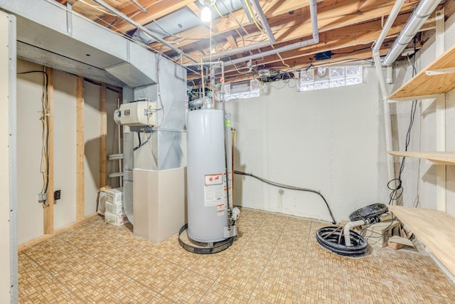 basement with water heater