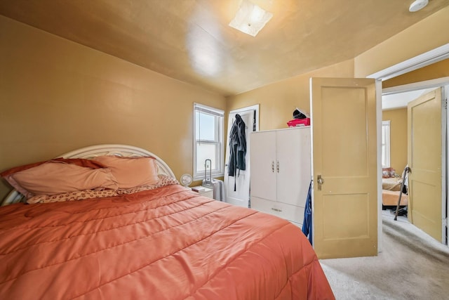 carpeted bedroom with a closet