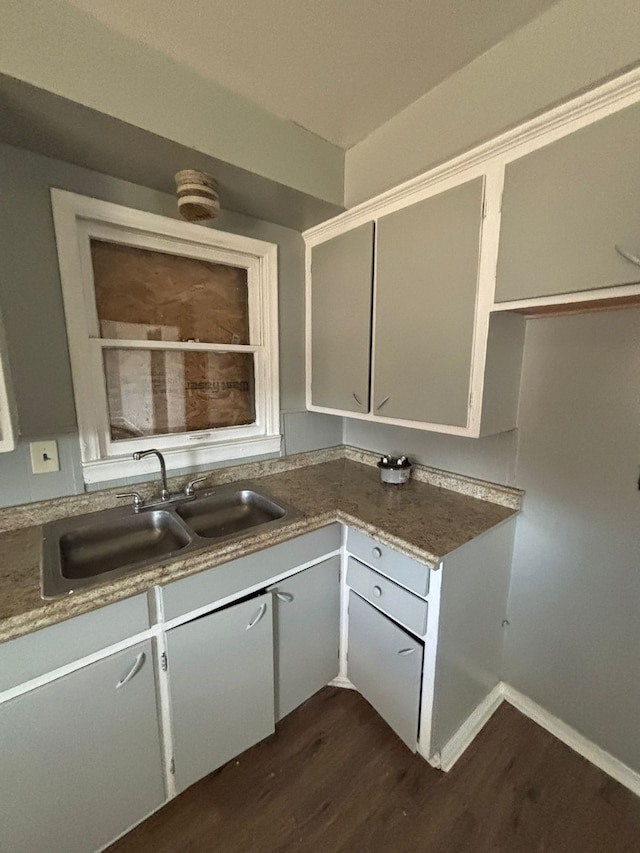 kitchen featuring white cabinetry, dark hardwood / wood-style flooring, and sink