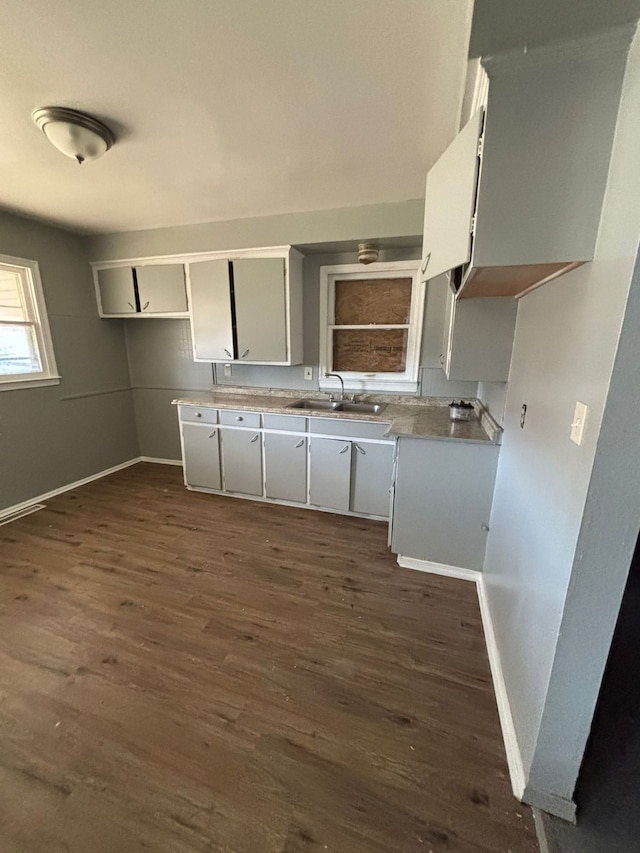 kitchen featuring white cabinets, dark wood-type flooring, and sink