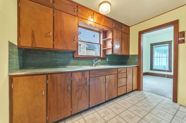 kitchen with sink, a healthy amount of sunlight, and tasteful backsplash