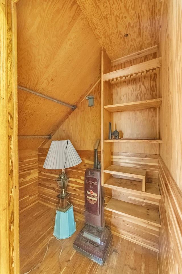 view of sauna with hardwood / wood-style floors