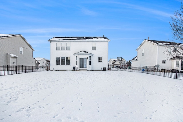 view of snow covered property