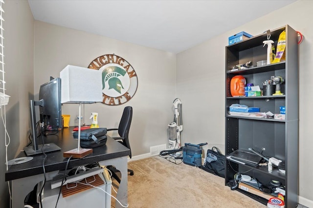 view of carpeted home office