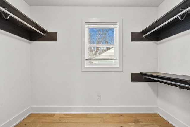 walk in closet with hardwood / wood-style floors