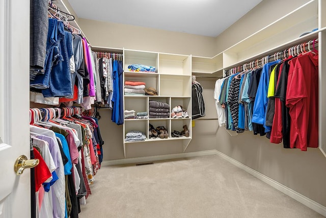 walk in closet featuring carpet flooring