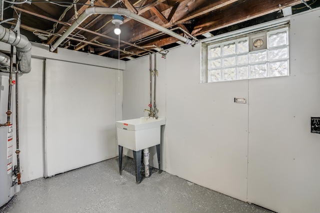 basement featuring water heater