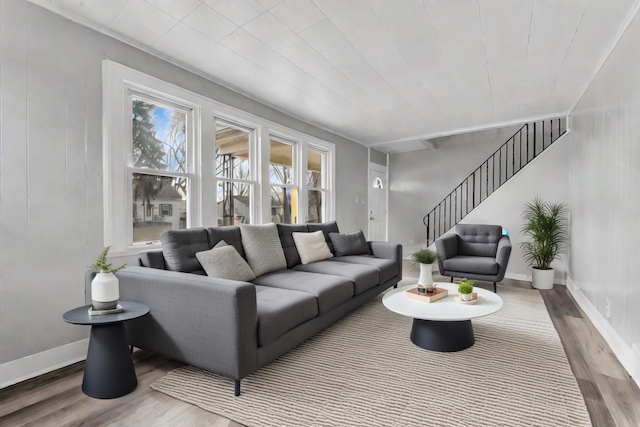 living room with hardwood / wood-style floors