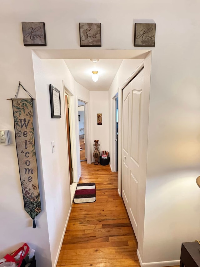 hallway with light hardwood / wood-style floors