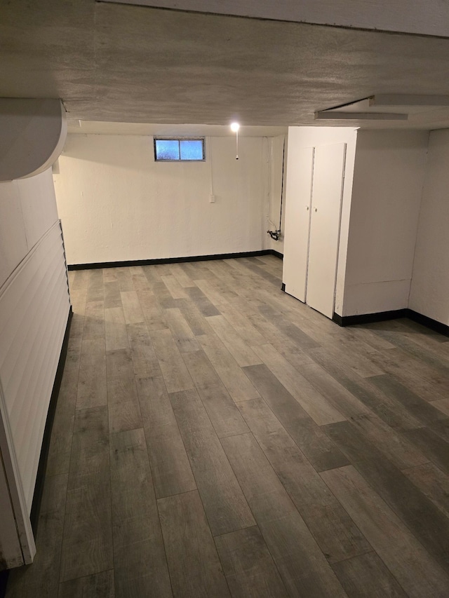 basement with wood-type flooring