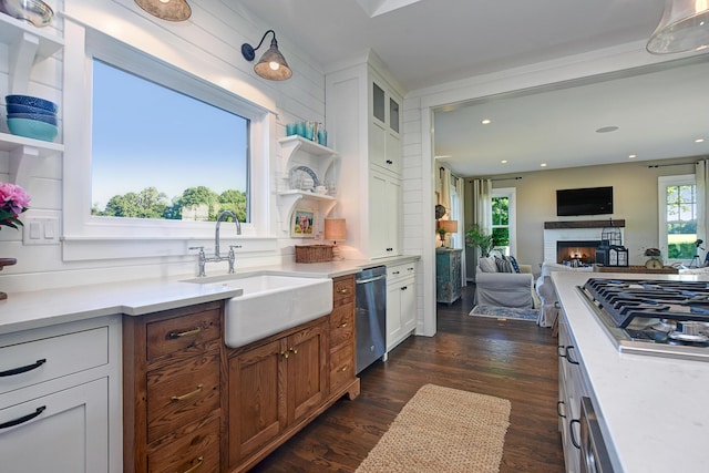 kitchen featuring white cabinetry, sink, dark wood-type flooring, and appliances with stainless steel finishes