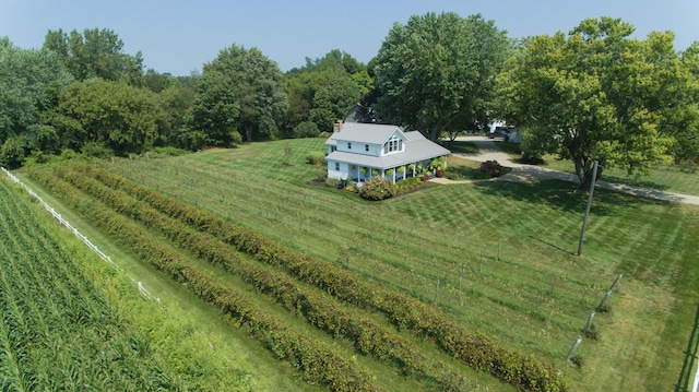 birds eye view of property featuring a rural view