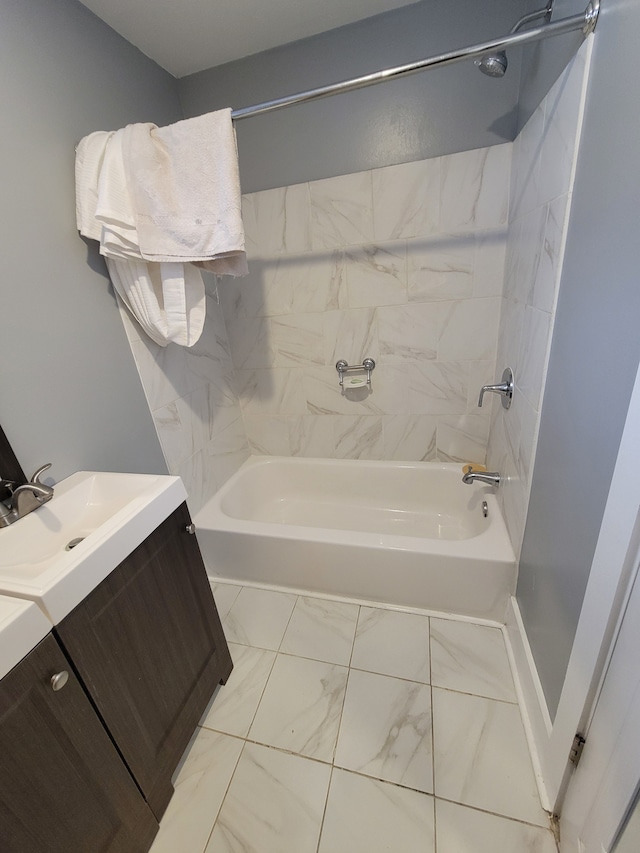 bathroom featuring shower / tub combination, tile patterned floors, and vanity