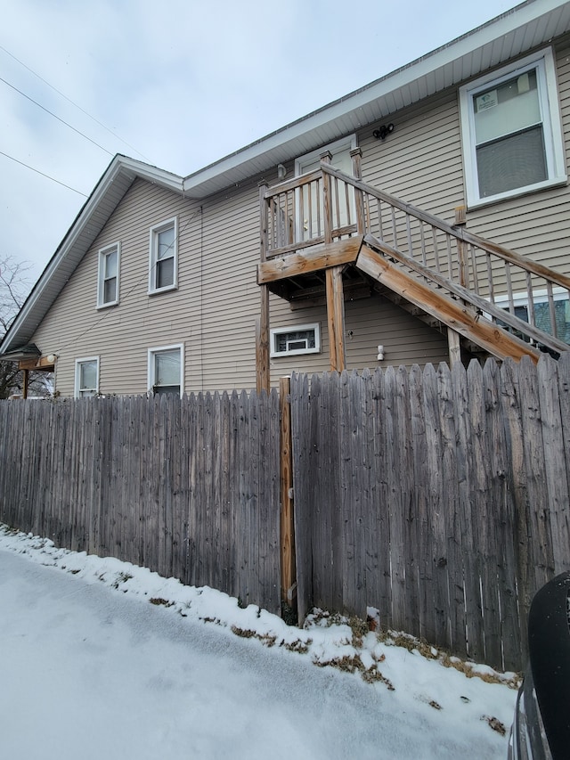 view of snow covered property