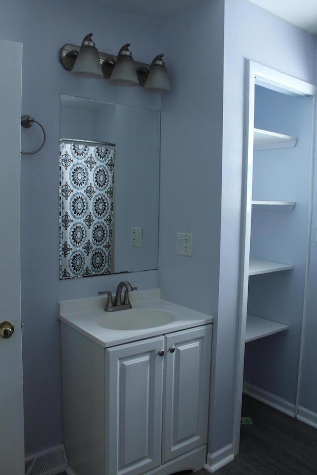 8142 W 32nd Rd, Harrietta, MI 49638 - bathroom featuring vanity and wood finished floors