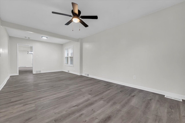 unfurnished room with hardwood / wood-style flooring and ceiling fan