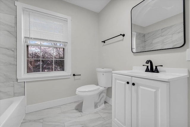 full bathroom featuring shower / tub combination, vanity, and toilet