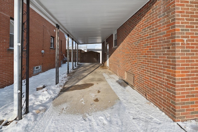 view of snow covered patio