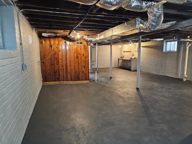 basement with wood walls