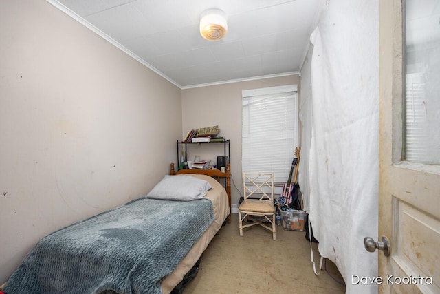 bedroom with ornamental molding