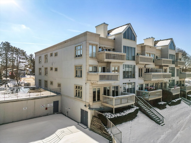 view of snow covered building